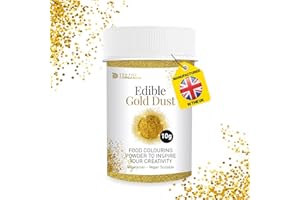 DETOX ORGANICA Gold Edible Glitter for Cakes 10g – Gold Dust for Cakes Icing, Muffins, Drinks Decorations Edible – Suitable for Vegans, Vegatarians