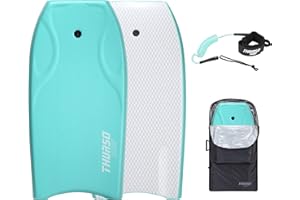THURSO SURF 42'' Bodyboard Body Boards for Beach Lightweight PE Core IXPE Deck HDPE Bottom FRP Stringers Body Boards Double Swivel Board Leash and Carrying Bag Lightning Turquoise