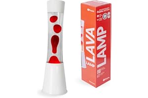 Fisura – Lampada lava rossa e bianca. Base bianca, liquido trasparente e lava rossa. Design elegante con effetto rilassante. Lampadina di ricambio inclusa. Dimensioni: 11 cm x 11 cm x 41,5 cm.