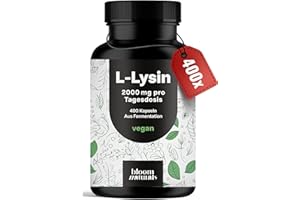 ‎BLOOM NATURALS BEAUTY SUPPLEMENTS L-Lysin hochdosiert - 400 Kapseln mit 2000mg pures L Lysin pro Tagesportion. Aus pflanzlicher Fermentation - Kapseln - Vegan und produziert in Deutschland - Verpackung kann variieren Laborgeprüft
