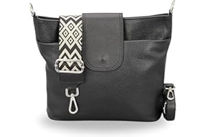 Brise Art Umhängetasche Damen Echtes Leder ELLIE Handgemachte Crossbody Bag mit Ledergurt + Optionalen Breiten Gemusterten Riemen 6 Fächer Wasserdichte Stylische Schultertasche Made in Italy