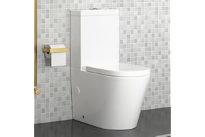 ROYAL BATHROOMS Cesar Bathroom Short Projection Rimless Close Coupled Toilet Round Pan with Dual Flush Cistern & Quick Release Soft Close Seat - Ceramic Gloss White