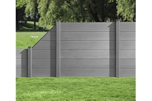 HORI® WPC-Zaun XXL I Sichtschutz-Zaun, Steckzaun, Gartenzaun Komplettset I beidseitig glatt I 1x Schräg + 1x kl. Pfosten I zum Einbetonieren I Zaun: Anthrazit I Pf.: Anthrazit