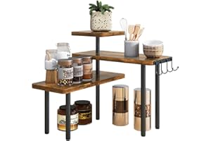 IBUYKE Scaffale Angolare per Cucina,portaspezie a 3 ripiani,organizer per riporre spezie, 4 ganci laterali,Organizzatore da appoggio,per cucina, bagno, bancone, mobile,marrone,TLJ023H