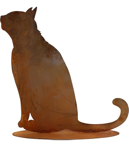 Chat Décoratif Patiné 35 Cm – Figurine De Jardin En Métal Rouillé, Fait Main, Résistante Aux Intempéries