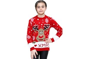 LUXE DIVA Pull de Noël à manches longues avec pompon pour enfant Motif renne Rudolph Love Noël 5-13