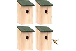 VIVO TECHNOLOGIES 4 x Bird House Wooden Wild Small Wood Nesting Box Nesting Handy Home Garden Pressure Treated for Wild Birds with Traditional Hinged Roof