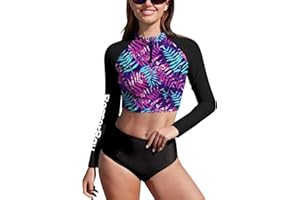 BesserBay Womens Long Sleeve 1/4 Zip UV Protection Turtle Neck Quick Drying Swimwear Crop Top XS-L