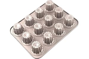 OGIBRIDI Stampo per Cannelé Torte Stampo Bordelais Antiaderente Stampi per Panna Cotta Teglia da Forno Cannele per 12 Canelé Budino Gelatina Muffin Mini Tortine Dolci - Acciaio al Carbonio