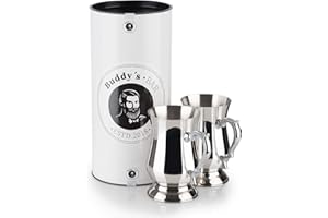 BUDDY´S BAR Buddy's Bar - 2 Tazas de cóctel 500 ml, Taza de Acero Inoxidable Macizo, Taza de cóctel, Apta para Alimentos, Taza de cóctel Incl. Caja de Regalo, Juego de 2, Acero Inoxidable Pulido