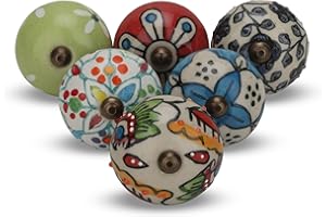 FURNISHFUL FINESSE Assorted Cabinet Multicolor Ceramic Drawer Pull Handle Kitchen Cupboard Wardrobe Knob Boho Room Decorative Furniture Hardware Dresser Drawers Knobs-Pack of 6