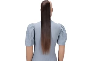 CAISHA by PRETTYSHOP 60cm Posticcio Per Capelli Hailey Con 2 Nastri Coda Di Cavallo Voluminoso Capelli Finti Liscio Miscela Marrone HC19