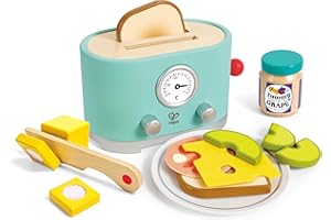 Hape Zestaw tosterów Ding & Pop-up, timer i akcesoria, realistyczna zabawa, wiek 24 m, fantazyjna zabawa