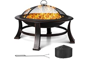 LIFERUN Brasero Exterior Jardin, Φ76 cm Brasero Barbacoa con Cubierta Oxford Impermeable 600D, 3 en 1 Barbacoa Jardin, BBQ Cuenco de Fuego, Braseros Grandes para el Jardín, Multifuncional Estufa Jardín