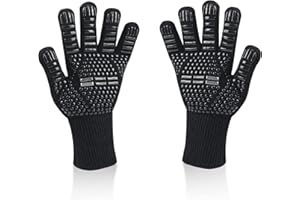 Newpop Gants de Barbecue, Universel Gants Four Anti Chaleur Jusqu'à 800°C, Antidérapants Silicone Ignifuge Gant Cuisine avec Protection de l'avant-Bras, pour BBQ, Cuisson au Four, Cheminée (Noir)