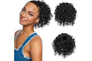 RUWISS Coda Capelli Extension con Coulisse Posticci per Capelli Ricci Sintetici Naturali Coda Cavallo Extension Capelli Ondulati Morbiti Ponytail Extensions Per Donna,6 Pollici (1B)