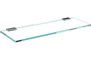 bijon Glasregal Glasablage Wandregal Glas Bad-Regal Glas Badezimmer Regal Badablage Ablageregal - 8mm Hartglas, 60 x 12 cm, Klarglas + Halterung F - Chrom Glanz Optik