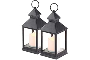 ‎LUNARTEC Lunartec Storm Lantern: Pack of 2 Lantern with Flickering LED Candle and Timer, Battery Operated (LED Grave Lights, Lantern with LED Candles, Table Lamp Battery)