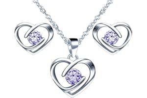 YUMILOK JEWELRY Yumilok-Collar con colgante para mujer S925 Plata de ley Simple Hollow Love Heart Circón Pendientes de botón de plata esterlina Conjunto de combinación de colgante Moderno y hermoso (Púrpura)