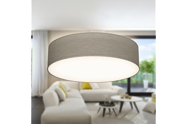 B.K.Licht - Plafonnier avec abat-jour en tissu, douille E27, max. 40 watts, lustre, lustre salon, lustre chambre, luminaire plafonnier, lustre cuisine, plafonnier salon, 38x10 cm, taupe