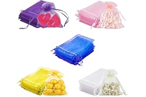 CICIING 50 Pcs Organza Bags 7x9cm, Jewellery Gift Bags, Organza Gift Pouches with Drawstring, Favour Bags for Wedding Christmas Birthday Anniversary, 5 Colours