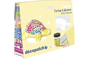 Décopatch - Ref KIT036C - Turtle Mini Kit - Suitable for Children - Includes White Papier Mache Animal, 2 x Décopatch Sheets, Brush & Pot of PaperPatch Glue