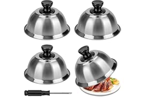 Teokantz 4 PCS Burger Covers Stainless Steel, 16×10.5 CM Burger Cloche, Burger Dome with Screwdriver, Cheese Melting Dome, Melting Dome for Griddle Kitchen Grill Camping Picnic