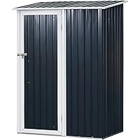 Outsunny Gerätehaus, Gartenhaus, Geräteschuppen mit Tür, Outdoor, Stahl, Grau,143 x 89 x 186 cm