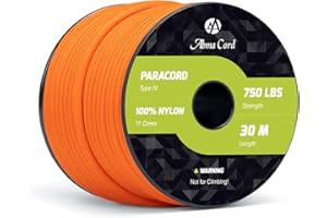 Abma Cord 750lb Paracord 4mm 30M 100% Nylon Corda Tipo IV 11 Fili Grado Militare Corda da Paracadute - Max. 340 kg - Arancia