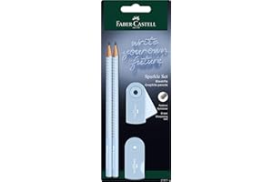‎FABER-CASTELL FABER-CASTELL 218471 - Bleistifte Set Sparkle, mit Spitzer, Radiergummi und 2 Bleistifte, Schreibset Sleeve in sky blue