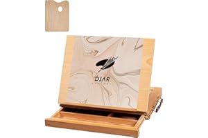 ‎DJAR DJAR Tischstaffelei Holz mit Schublade, massives Buchenholz, Tisch-Skizzenbox, tragbare Künstler-Staffelei Tisch mit Aufbewahrungsbox für Studenten, Anfänger