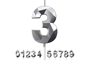 DERATTA Geburtstagskerzen Zahlen Kerze 3 Tortendeko 3. Geburtstag Junge Mädchen Kerzen Geburtstag Silber 0-9 Zahlen Geburtstagskerzen für Torte