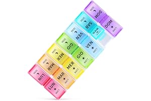 Opret Portapillole Settimanale ITALIANO Piccolo, Portapillole Giornaliero Staccabile per 7 Giorni, Pillole Organizzatore 14 Scomparti Grande Stampa per Gli Anziani Viaggio Uso domestico