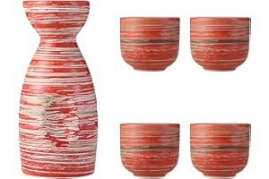 XineYuor Set di Sake in Ceramica Giapponese,4PCS Tazza di Sakè e Sake Pot Set di Sake Tradizionale Ceramica per Ristoranti,Case,Taverne (A)