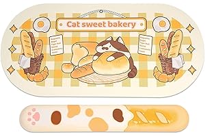GeekShare Zestaw podkładek pod nadgarstek z motywem słodkiego kota, antypoślizgowa gumowa podstawa i lekka podkładka pod nadgarstek z pianki z pamięcią kształtu, podkładka na biurko pod klawiaturę i