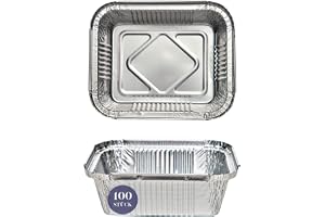 Inoverse 100 st aluminiumsskålar med lock 450 ml – 14,5x12x4 cm Aluminiumsskålar & droppfat för grill, matlagning & bakning – Engångsfettuppsamlingsskålar, lämpliga för ugn & frys