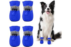 WEITAPYT 4 PCS Hundeschuhe Sommer, Hundeschuhe Pfotenschutz, Pfotenschutz für Hunde, Ausgestattet mit Reflektierendem Band, Geeignet für Den Lnnen- und Außenbereich, Atmungsaktiv und Verschleißfest/Blau 6