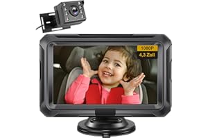 TOUTBIEN Rücksitzspiegel für Baby, 4,3'' HD Babyspiegel Rückansicht Monitor mit Kamera 1080P Baby Auto Rücksitz Monitor mit Nachtsichtfunktion 150° Weitwinkel Anpassbarer Autospiegel Rücksitz