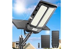 Adewalk 6000W Lampe Solaire LED Extérieure avec Télécommande, Éclairage Public Solaire Étanche IP66 avec Détecteur de Mouvement, 6500K Ultra-Lumineux Lampadaire Solaire pour Jardin Garage Rue
