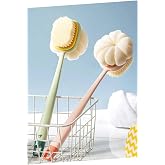 Busstier Long Handle Double Sided Shower Brush Bristle and Fiber Massage Effective Body Cleansing Peeling Brush Back and Skin Care Interior