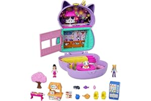 Polly Pocket Coffret Restaurant Chat, décor de restaurant de sushis avec 2 mini-figurines Polly et son amie et 12 accessoires, Jouet Enfant, Dès 4 ans, HCG21
