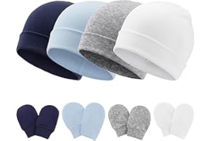 DRESHOW Bonnets de Naissance et Moufles de Protection Bébé Gants Bonnet Nouveau-né Bambin Doux Mignon Tricoté Chapeau 0-6 Mois, Taille Unique