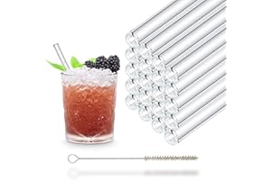 HÅLM HALM Pailles en Verre Courtes - Lot de 20 Pailles Droites de 15 cm - Ensemble de Pailles en Verre Réutilisables + Brosse de Nettoyage sans Plastique - Pailles en Verre pour Verres à Cocktail, Verres p