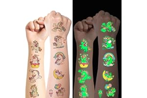 Tatuaż dla dzieci, 10 arkuszy, świecący jednorożec, tymczasowe naklejki, zestaw dla dziewcząt, chłopców, świecące w ciemności, wodoodporne tatuaże dla dzieci, prezenty urodzinowe, urodziny dziecka, upominek