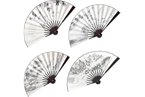 SWoob 4 Pcs Fan Handheld Fan Handheld Folding Silk Cloth Chinese Fan Ink Painting Portable Fan Suitable for Home Decoration Dance Role Play, Wedding Parties Gifts