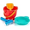 Hape Beach Basics Sand Toy Set | 4-Piece Sand & Water Playset for Toddlers | Includes Bucket, Sifter, Rake, and Shovel | Durable, Child-Safe, Multicolor | Perfect for Beach and Sandbox Fun | 18M+