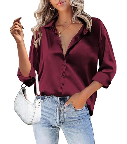 Chemisier Femme Satin Manches Courtes Col Montant - Tenue Bureau Élégante Soirée - VIDUSSA