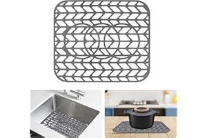 FOSFUKEER Tappetino in silicone per lavello da cucina, pieghevole, resistente al calore e antiscivolo, Adatto per lavelli da cucina in acciaio inox (grigio, Fori di scarico tagliabili 35 * 30cm)