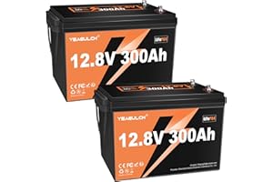 YEAGULCH Lot de 2 Batteries Lithium LiFePO4 12V 300Ah BMS 200A, 3840Wh par batterie - Jusqu'à 6000+ Cycles - Pour Camping-Car, Stockage, Solaire et Alimentation de Secours