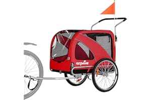 ‎SEPNINE Sepnine Hunde Fahrradanhänger, 2 in 1 Hundeanhänger & Jogger bis zu 40 kg, faltbar mit Bremsen und Anhängerkupplung für mittelgroße und große Hunde-Rot